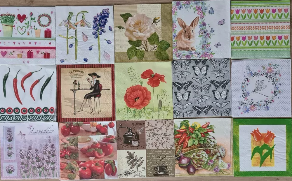 Ubrousky, decoupage, mix 15x