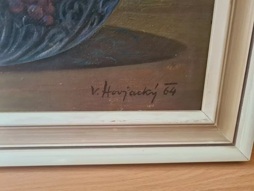 Obraz ovoce, sign.Hovjacký, olej na dřevě