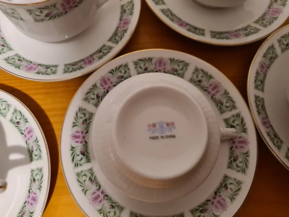 Porcelánová sada na kávu, čaj, 6+6, zelený dekor, China