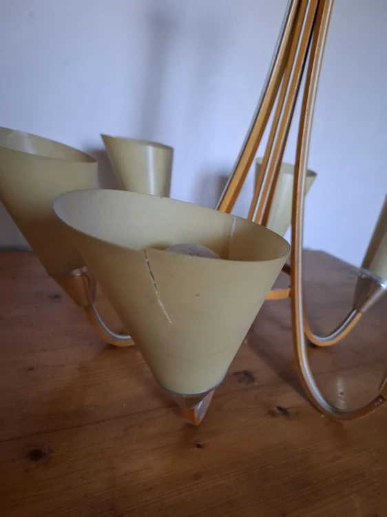 Retro lustr, 6 ramen, výška 60cm, průměr 72cm, Humpolec 