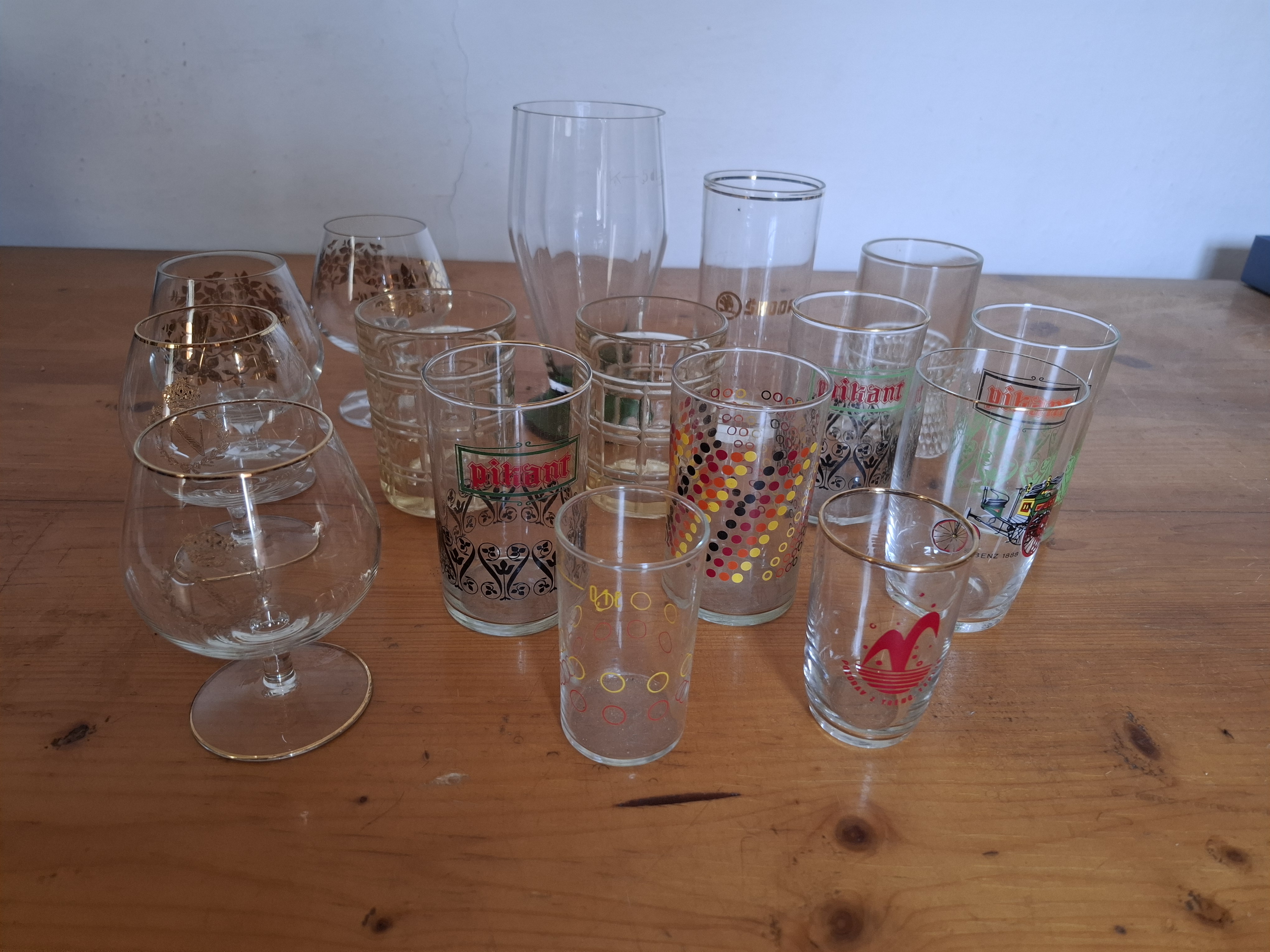 Retro sklo, sklenice, 16ks