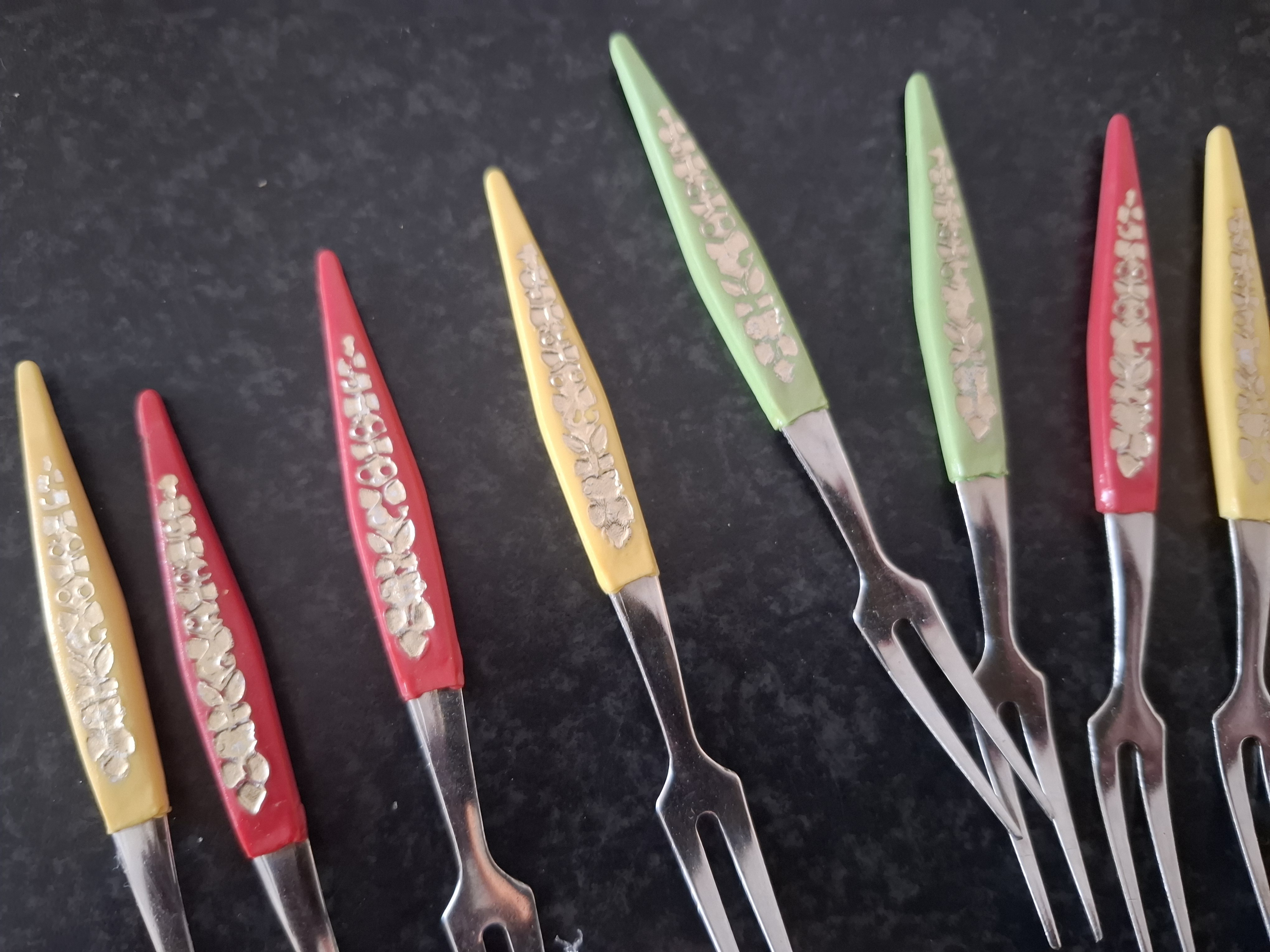 Retro mini dezertní vidličky, 11ks, cena za vše 