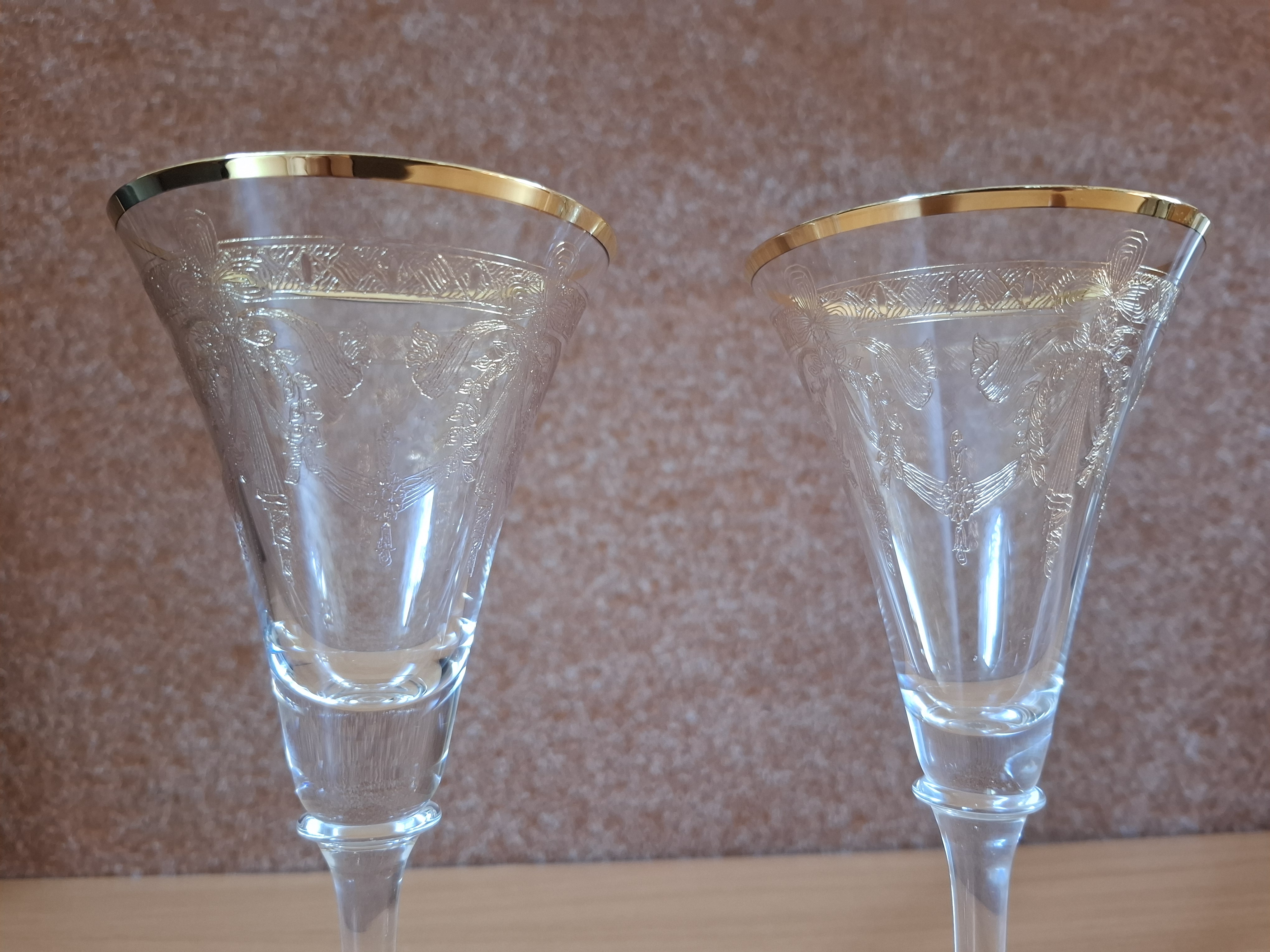 Sklenice na víno, krásně zdobené zlacením, 2ks, cena za vše, Bohemia Czechoslovakia 