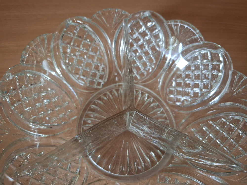 Dělená mísa, trojmiska, lisované sklo, Czechoslovakia 