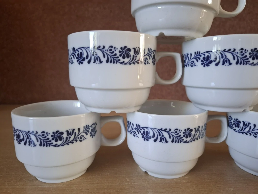 6x retro gastro hrnek, modrý dekor, Benedikt Dvory Czechoslovakia, cena za vše