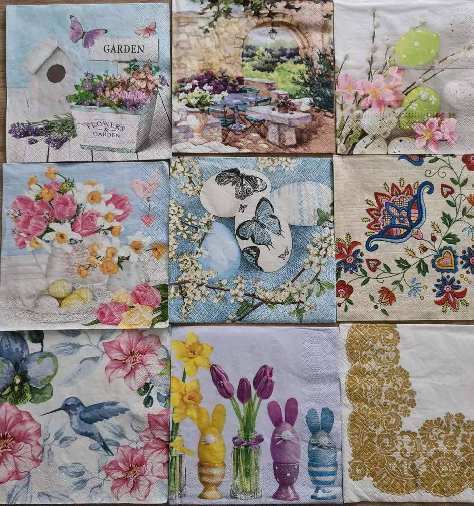 Ubrousky, decoupage, tvoření, jaro, Velikonoce, mix 15ks