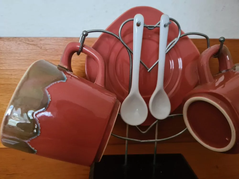 Přátelská sada pro dva, 2x hrníček, podšálek, lžička, porcelán, cena za vše