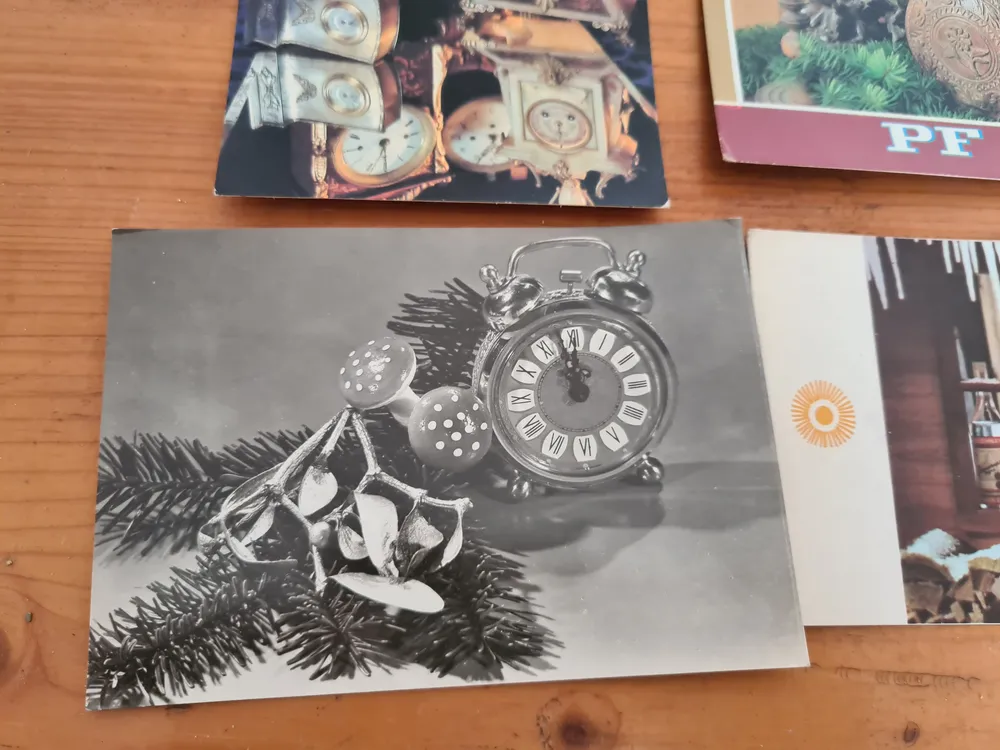 Pohlednice hodiny, Silvestr, PF, Nový Rok 3x + 1x otevírací přání 