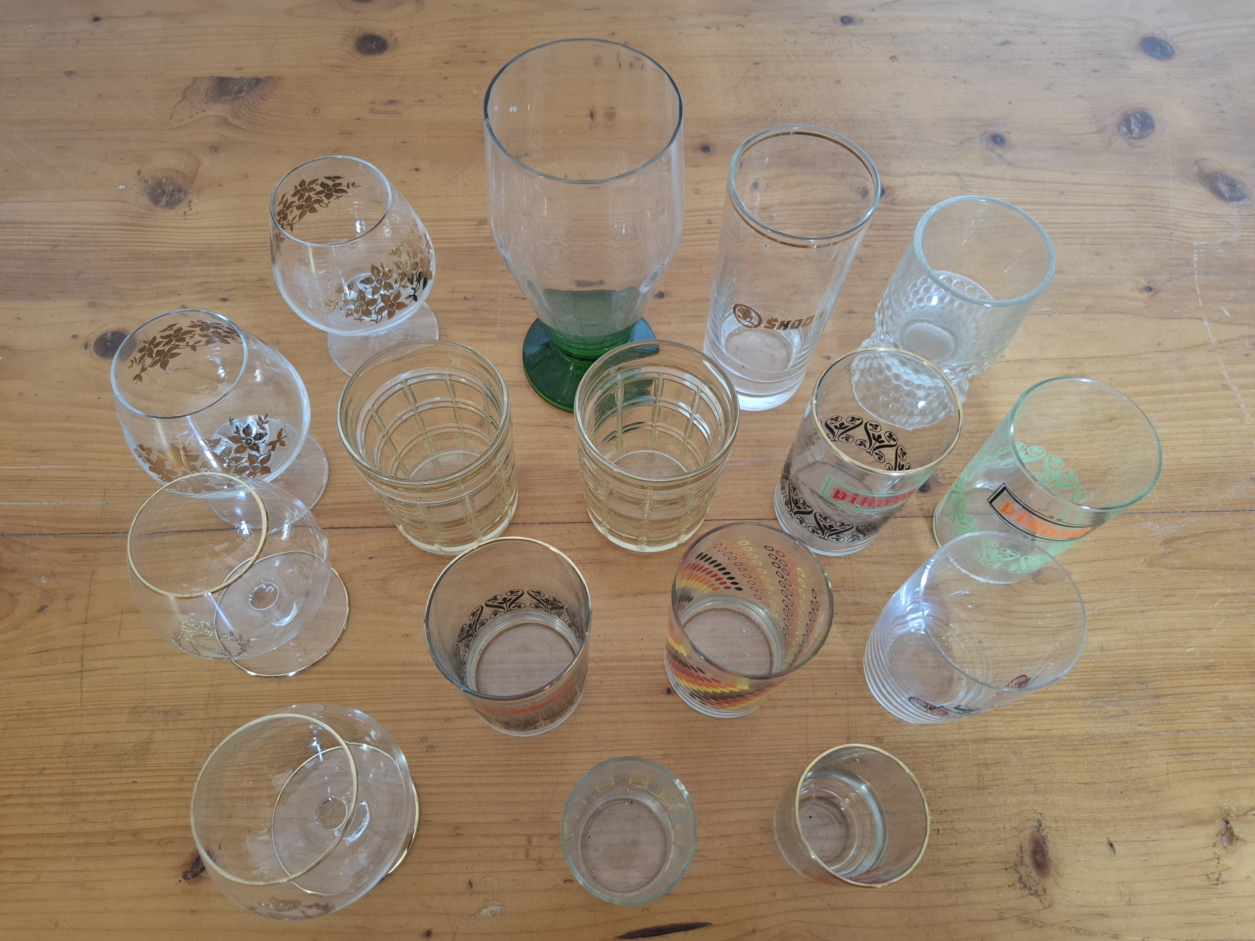 Retro sklo, sklenice, 16ks