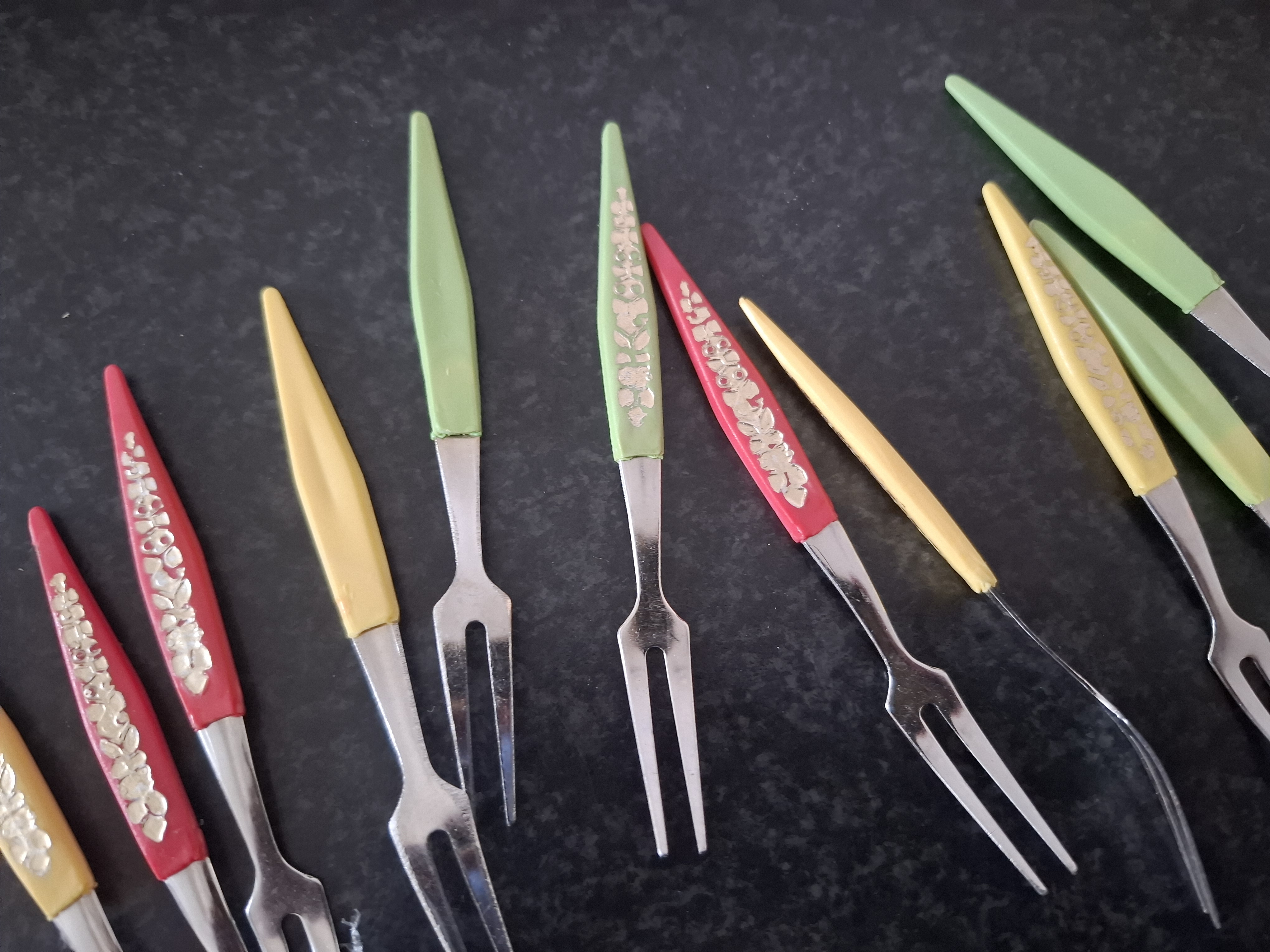 Retro mini dezertní vidličky, 11ks, cena za vše 