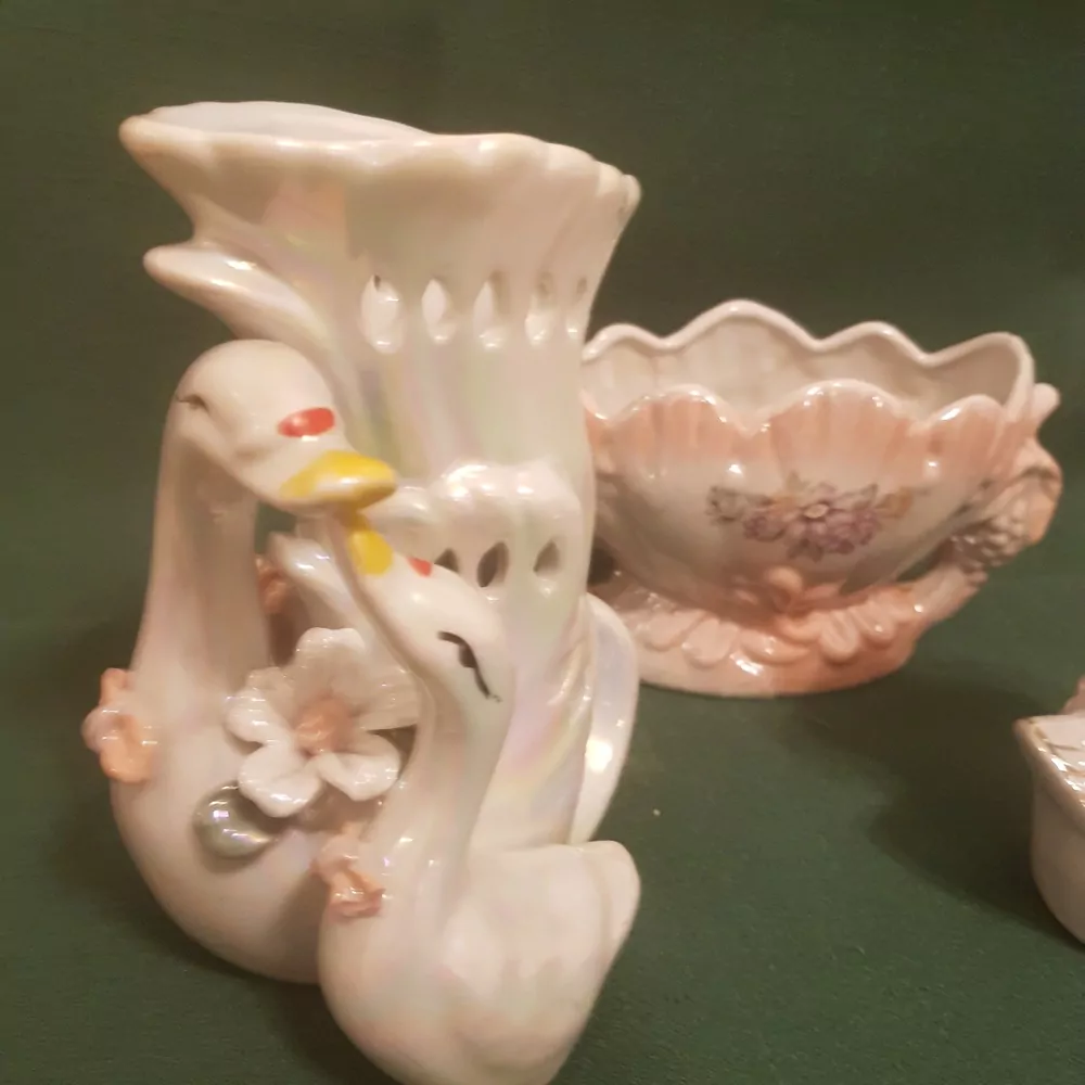 Porcelán, 2x váza, 1x mísa 