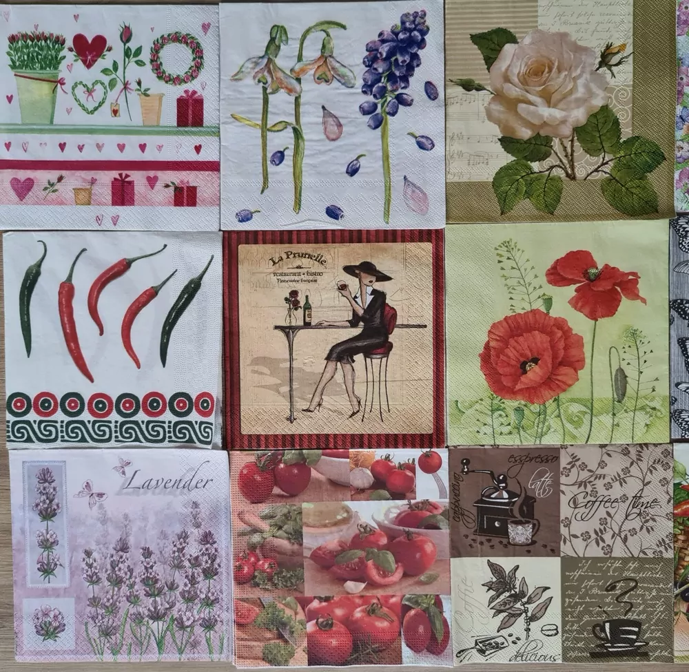 Ubrousky, decoupage, mix 15x