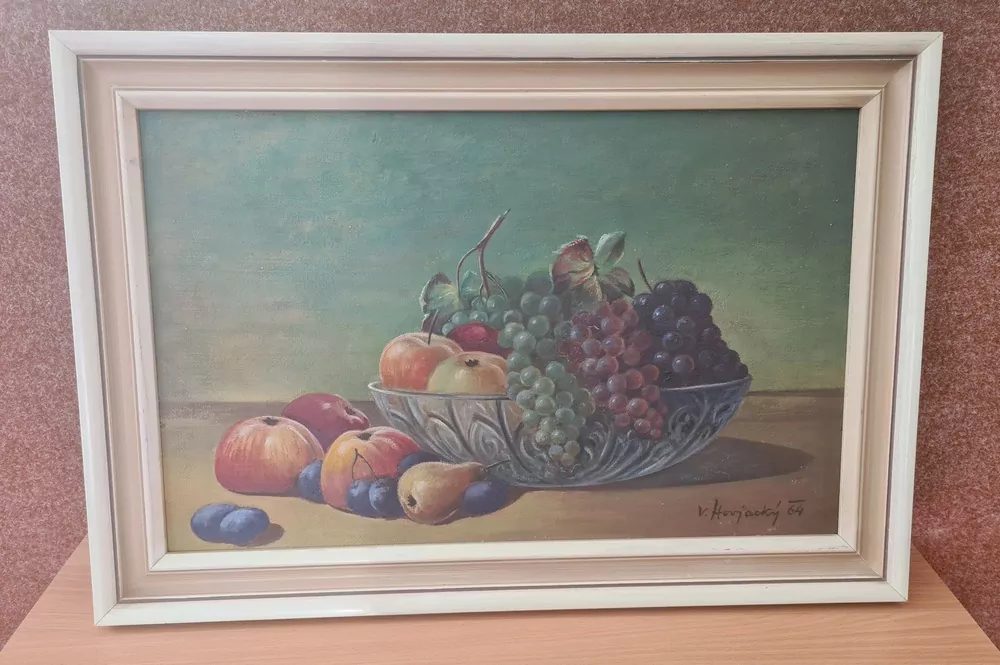 Obraz ovoce, sign.Hovjacký, olej na dřevě