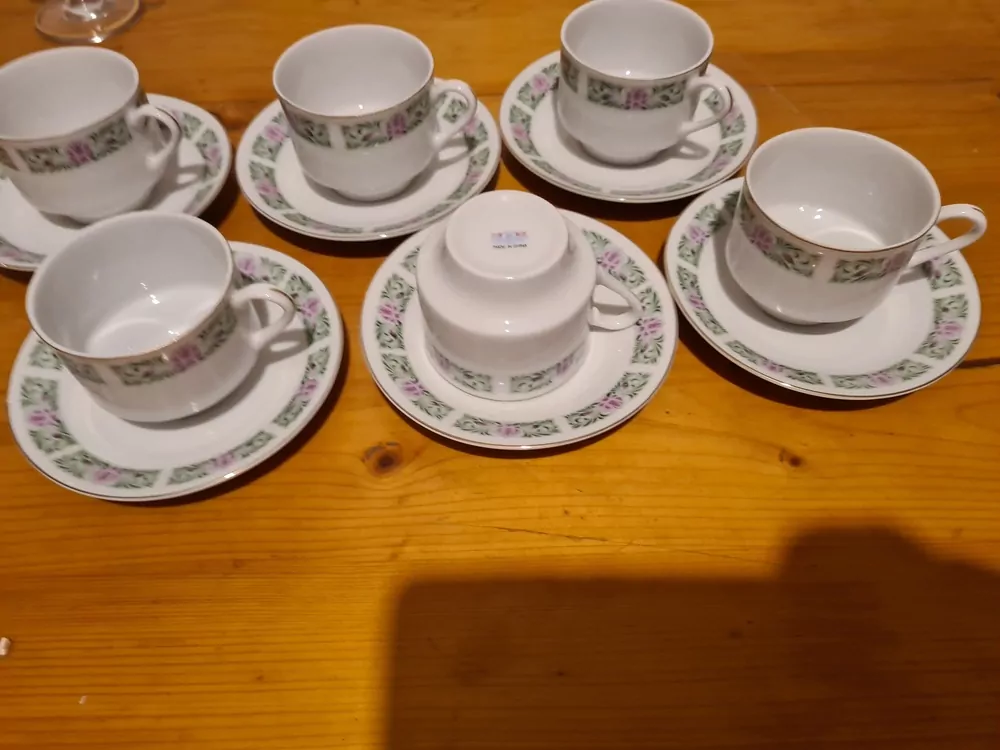 Porcelánová sada na kávu, čaj, 6+6, zelený dekor, China