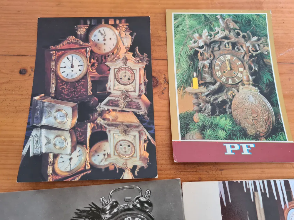 Pohlednice hodiny, Silvestr, PF, Nový Rok 3x + 1x otevírací přání 