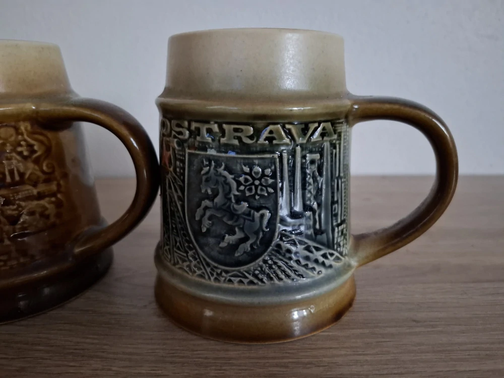 Pivní krygl, korbel, 3x Ditmar Urbach, Ostrava, Opava, Praha 