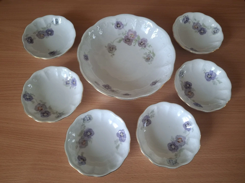 Fantastická starožitná sada, vintage set, dekor macešky, Czechoslovakia 