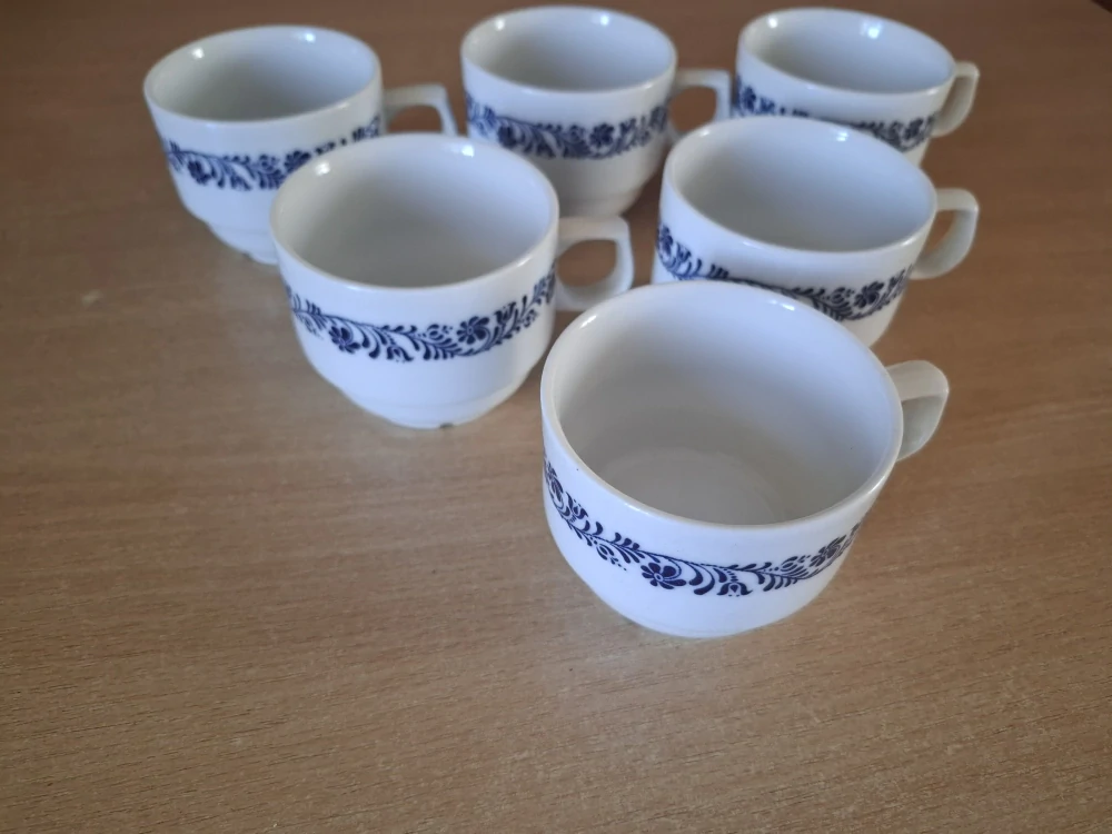 6x retro gastro hrnek, modrý dekor, Benedikt Dvory Czechoslovakia, cena za vše