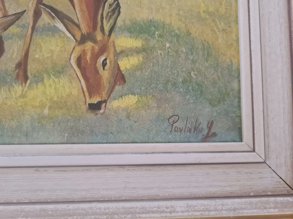 Obraz příroda, srny, sign. Pavliku La., 56,5x45cm