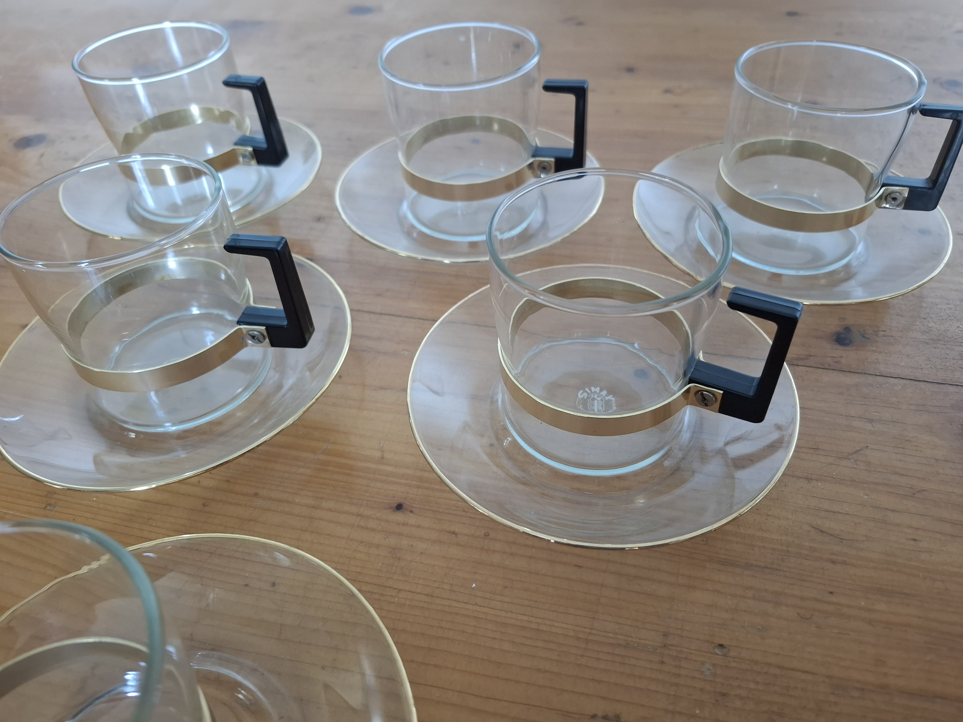 Simax Czechoslovakia, skleněné hrnky s podšálkem 6+6