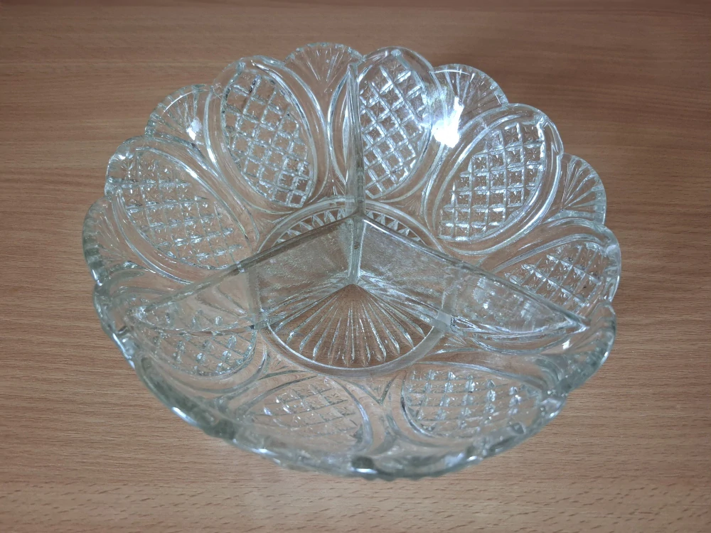 Dělená mísa, trojmiska, lisované sklo, Czechoslovakia 