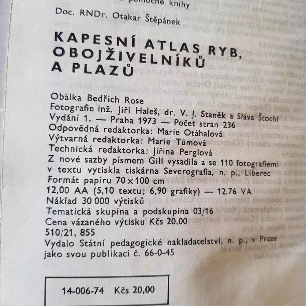 Kapesní atlas ryb, obojživelníků a plazů, 1.vydání 