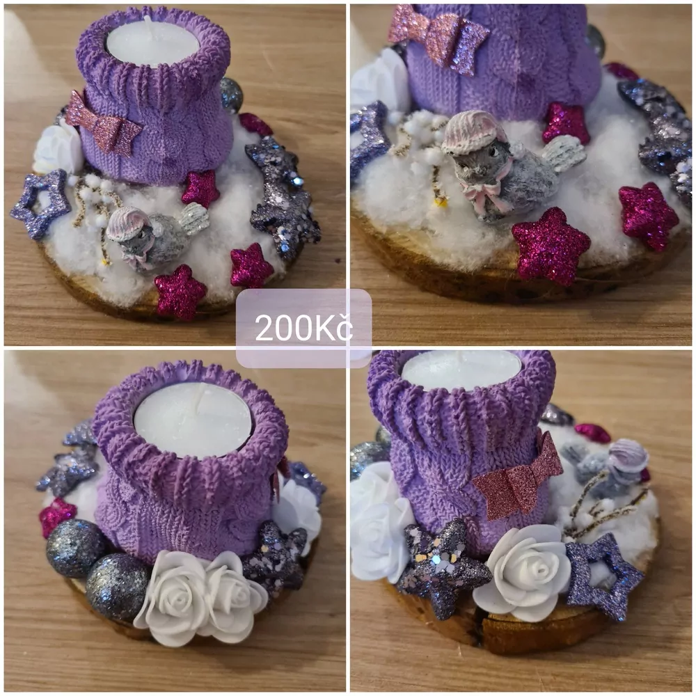 Dekorace, vánoční svícen ze sádry na jednu čajovou svíčku 