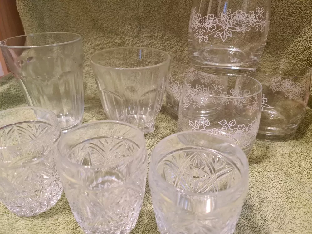 Sklenice, retro skleničky, 9ks, cena za vše