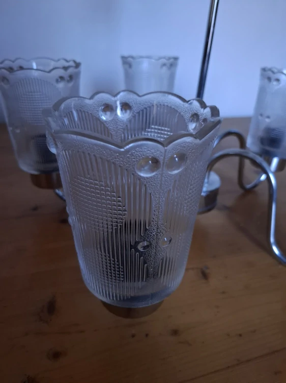 Lustr, 5ti ramenný, chrom, sklo, výška 63cm, průměr 50cm