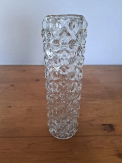 Váza, P. Pánek, čirá, lisované sklo, výška 22cm