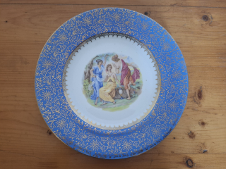 Talíř Tři Grácie, krásný modrý okraj, Pirken Hammer 