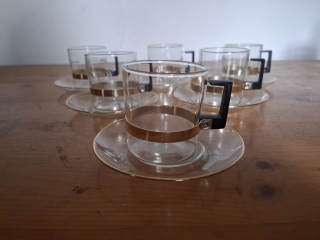 Simax Czechoslovakia, skleněné hrnky s podšálkem 6+6