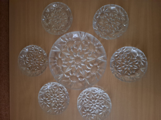 Koláčová, dezertní sada, servis, 6+1, lisované sklo 