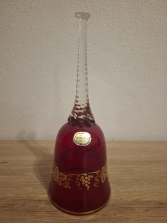 Červený zvoneček, rubínové sklo, výška 19,5cm,  Bohemia Czechoslovakia 
