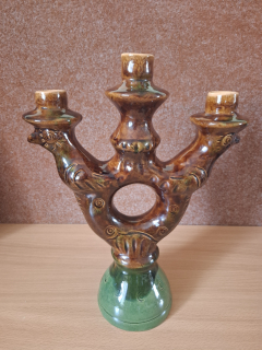 Vysoký keramický svícen na tři svíčky 