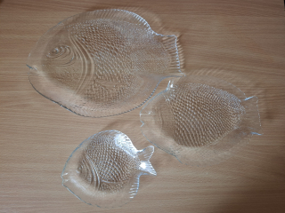 Vintage servírovací sada, tácy ve tvaru ryby, 3ks, cena za vše 