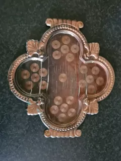 Měděný podnos s držadly, vintage, 26x23cm