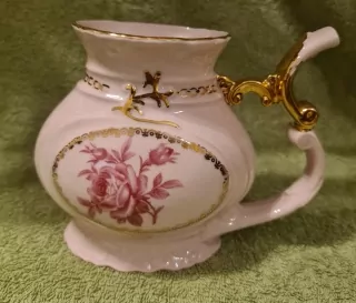 Porcelán růžový, lázeňské pítko, Haas a Czjzek Czechoslovakia 